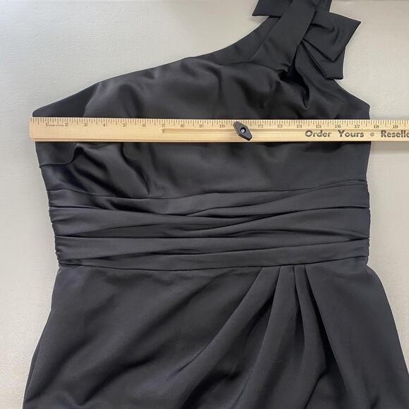 Davids Bridal Dress Women 14 Black Satin One Shoulder Bow Ruched Party LBD 84333 - Picture 7 of 13